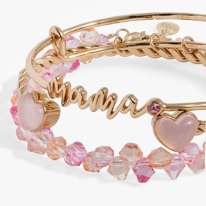 Mama pink beaded bangles set of 3 by Alex and Ani with rose-gold tone and crystals on Tampa Home & Garden Store