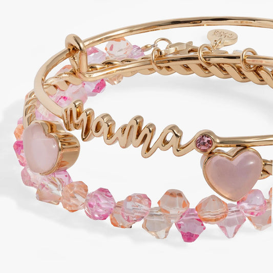 Mama pink beaded bangles set of 3 by Alex and Ani with rose-gold tone and crystals on Tampa Home & Garden Store