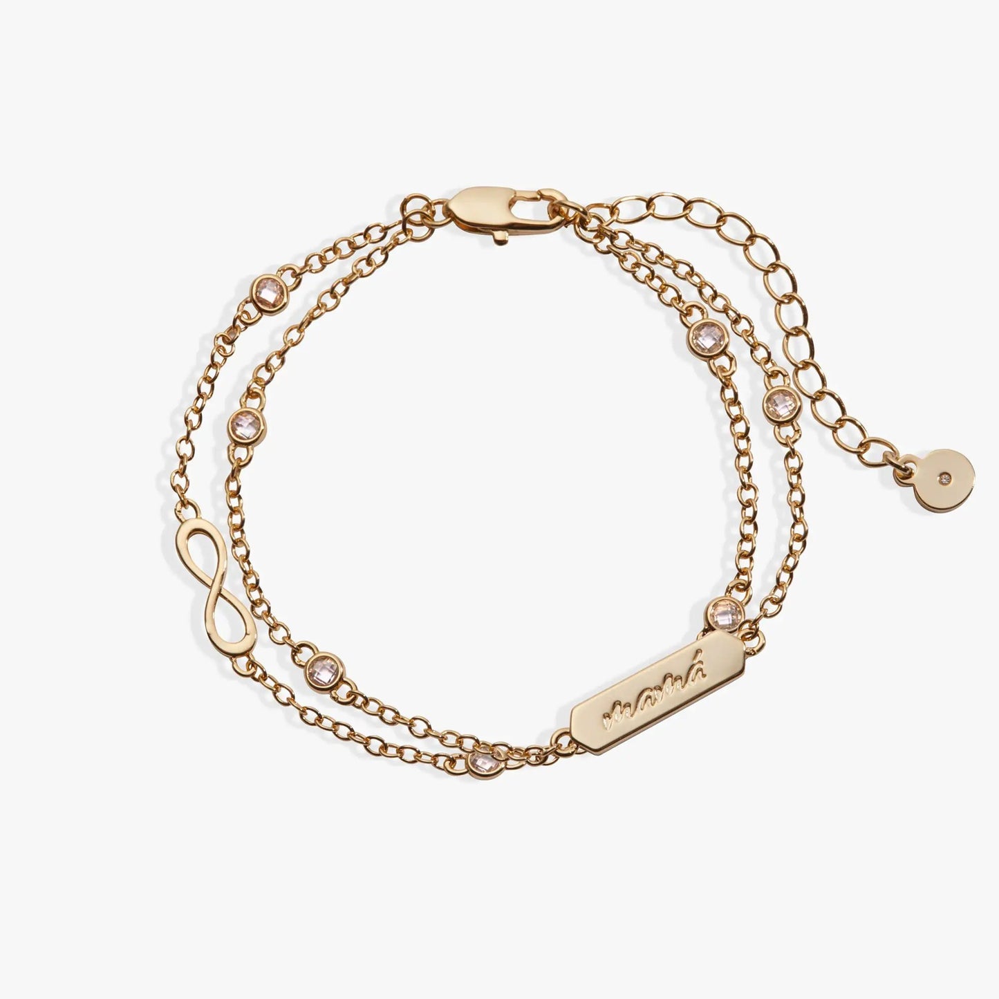 Mamá Infinity Chain Double Strand Bracelet by Alex and Ani, rose gold with crystal accents on Tampa Home & Garden Store