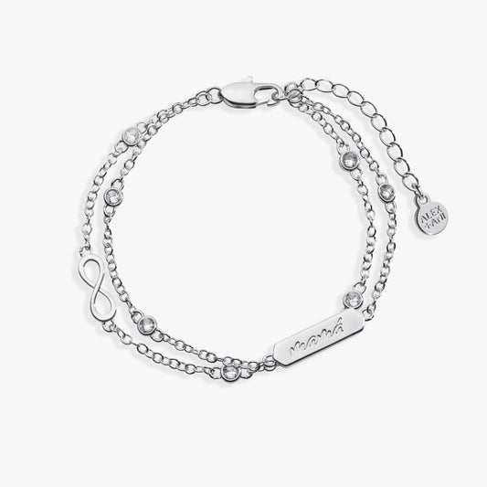 Mamá Infinity Chain Double Strand Bracelet by ALEX AND ANI, silver-tone crystal bead accents on Tampa Home & Garden Store