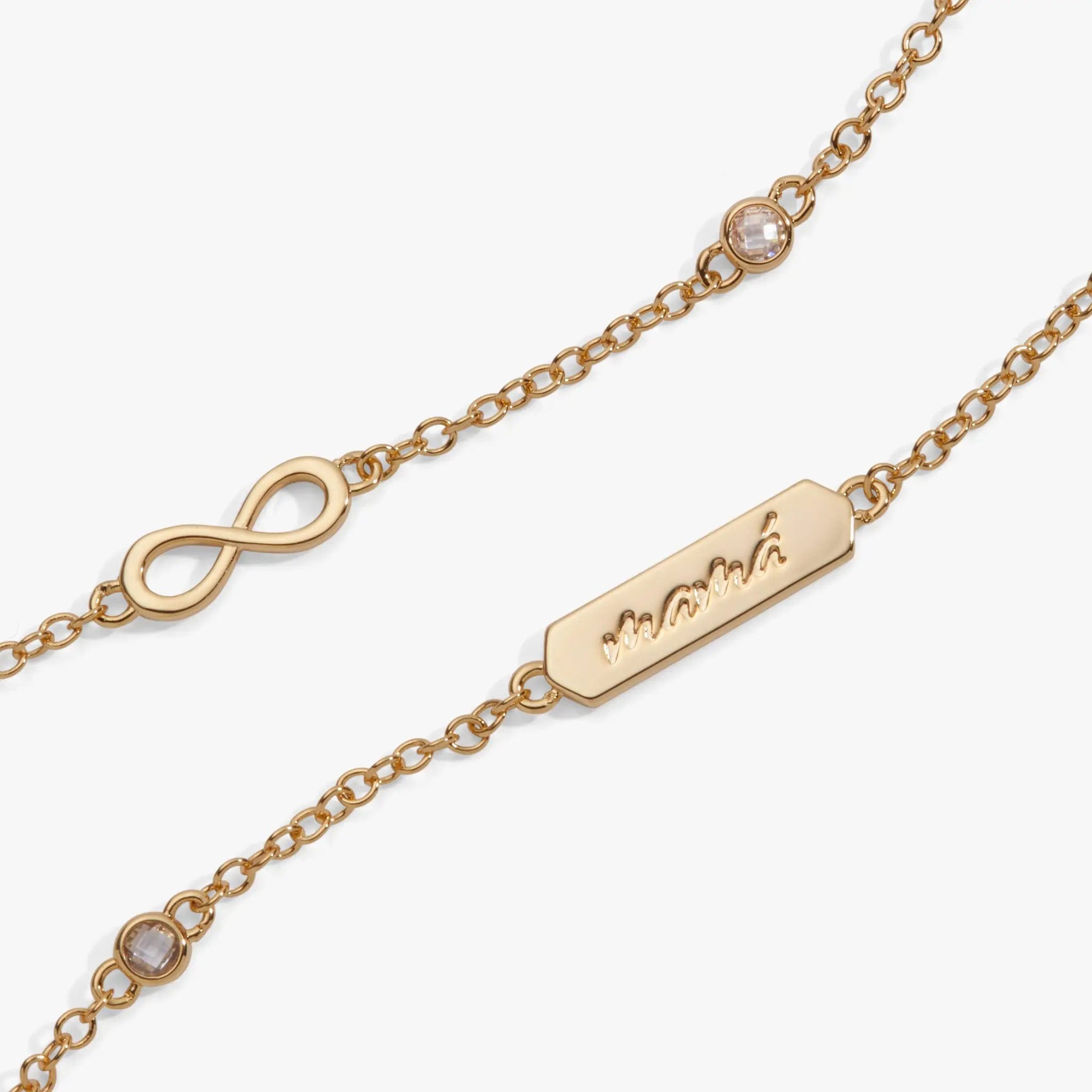 Bracelet Mamá Infinity Chain Double Strand by Alex and Ani in rose gold tone with crystal bezel on Tampa Home & Garden Store