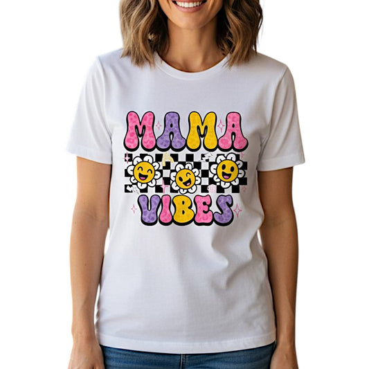 Mama Vibes Checkerboard Cotton Tee Shirt