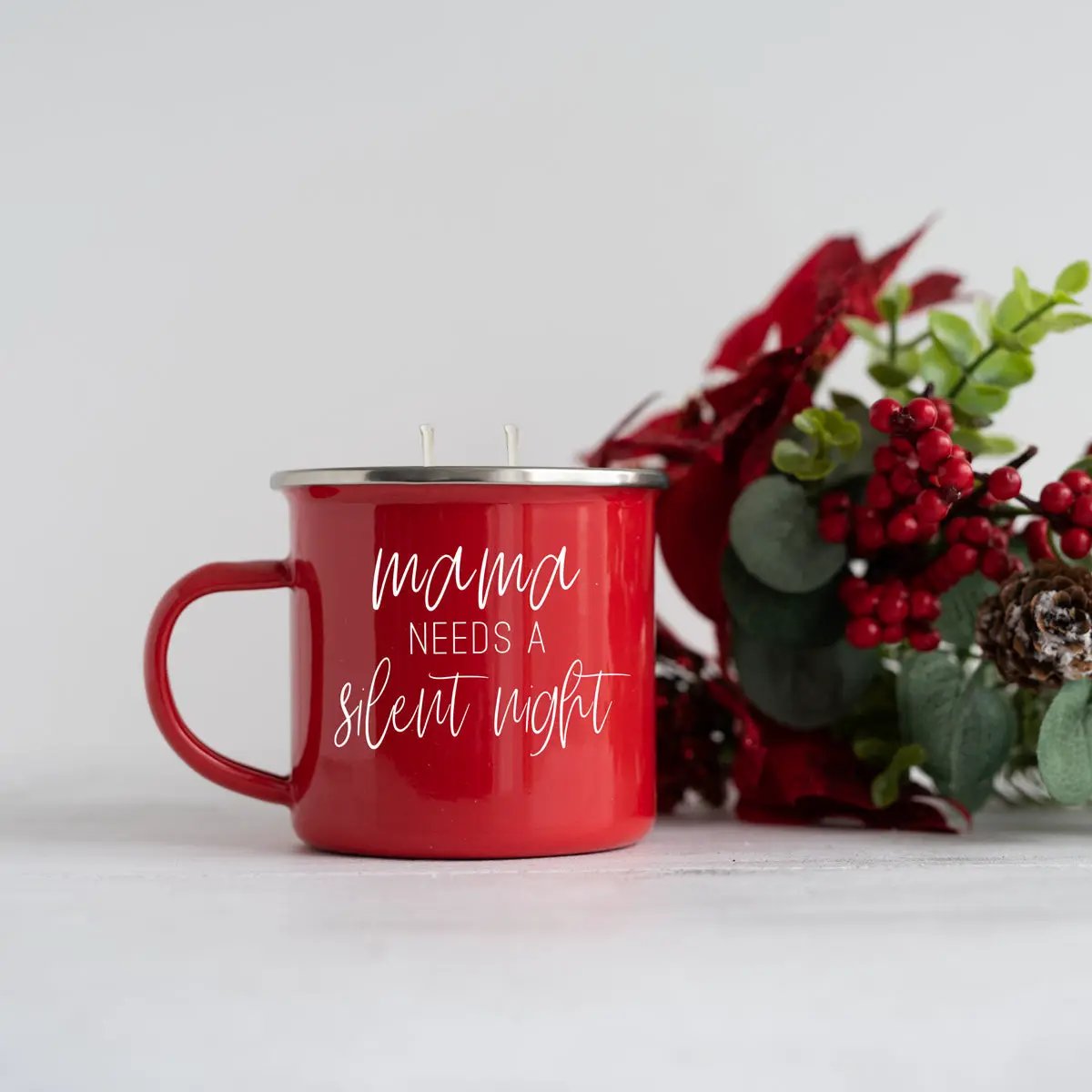 16oz Holiday Candle Mug in Red Metal Choose Scent
