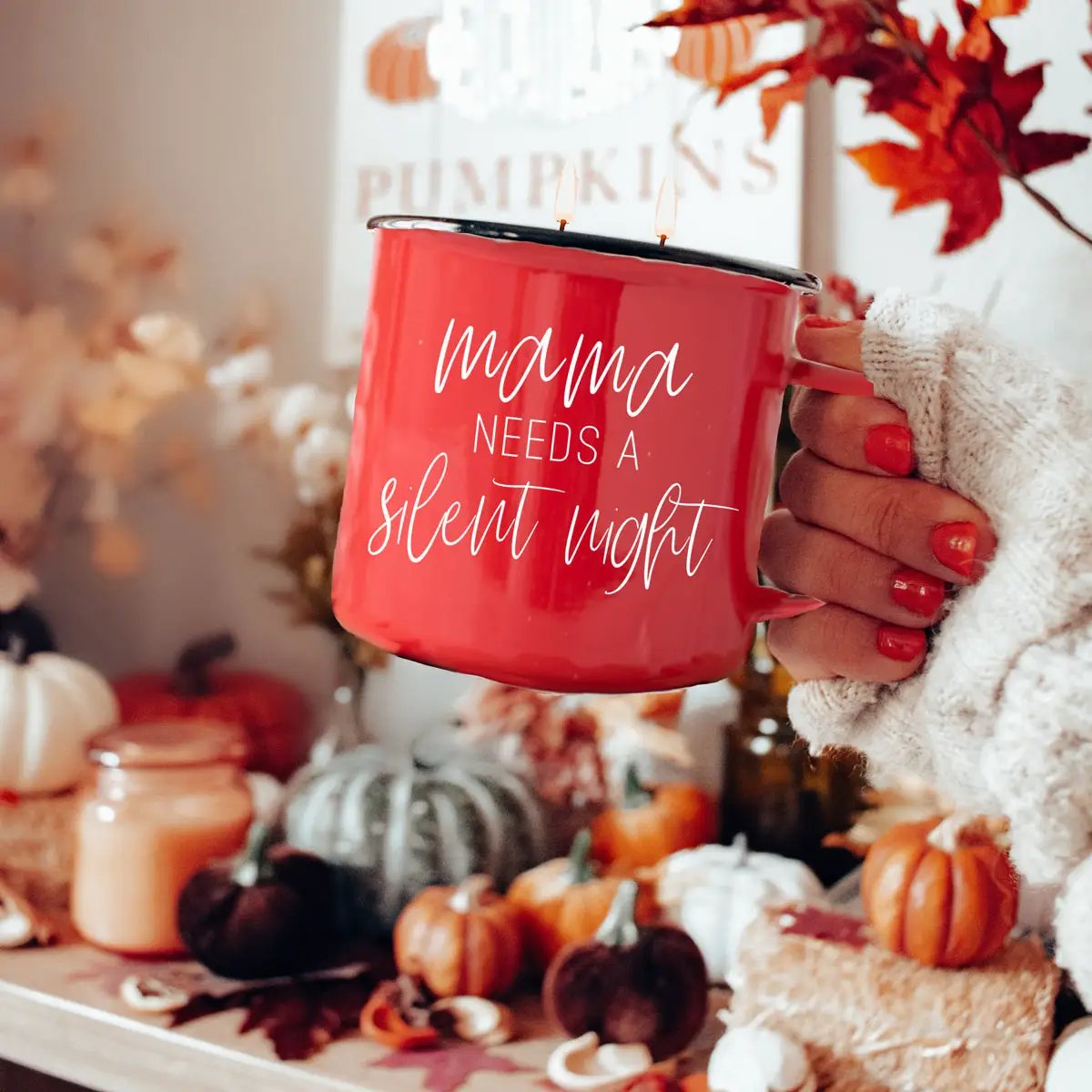 16oz Holiday Candle Mug in Red Metal Choose Scent