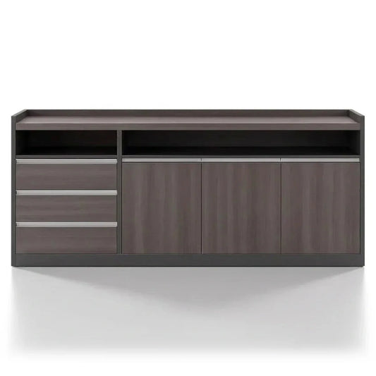 Barrow Office Credenza by Arc Grove, dark wood veneer with open shelf and left drawers on Tampa Home & Garden Store