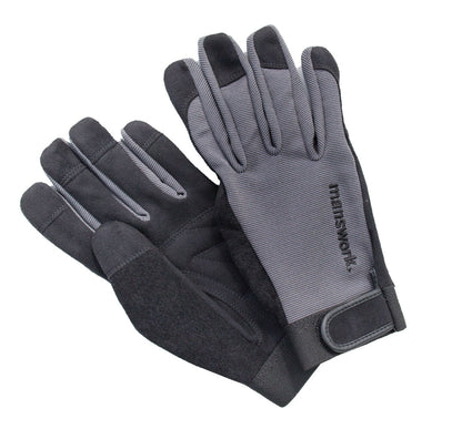 Manswork Performance Gloves pair, black palm with gray back, Velcro strap on Tampa Home & Garden Store