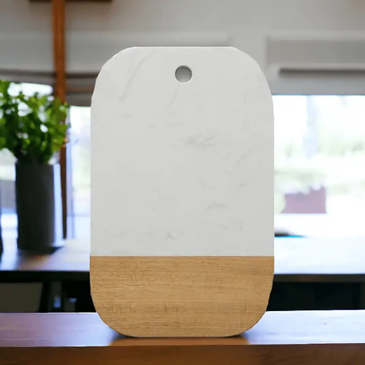 Charcuterie tray Martha Acacia 12x8 white marble-style top with wood bottom Gia Roma on Tampa Home & Garden Store