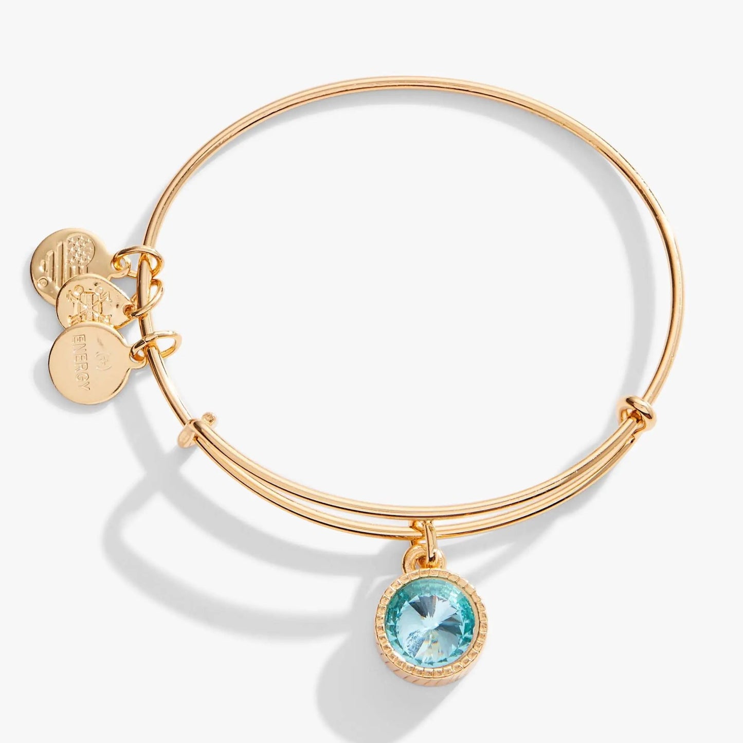 March Birthstone Aquamarine Charm Bangle Set
