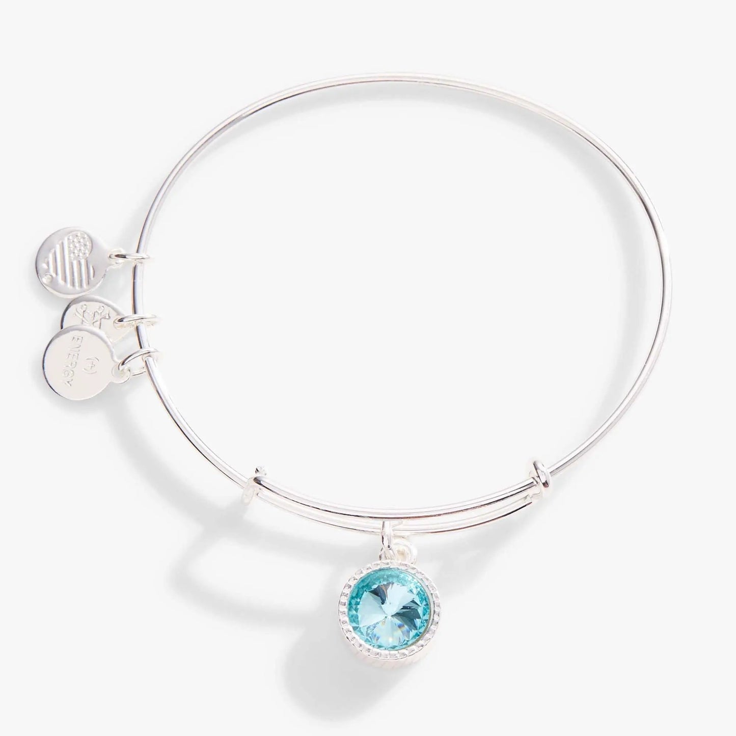 March Birthstone Aquamarine Charm Bangle Set