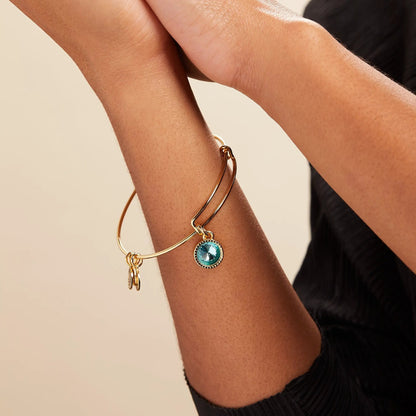 March Birthstone Aquamarine Charm Bangle Set