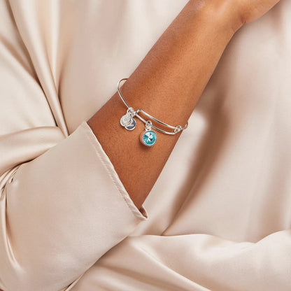 March Birthstone Aquamarine Charm Bangle Set
