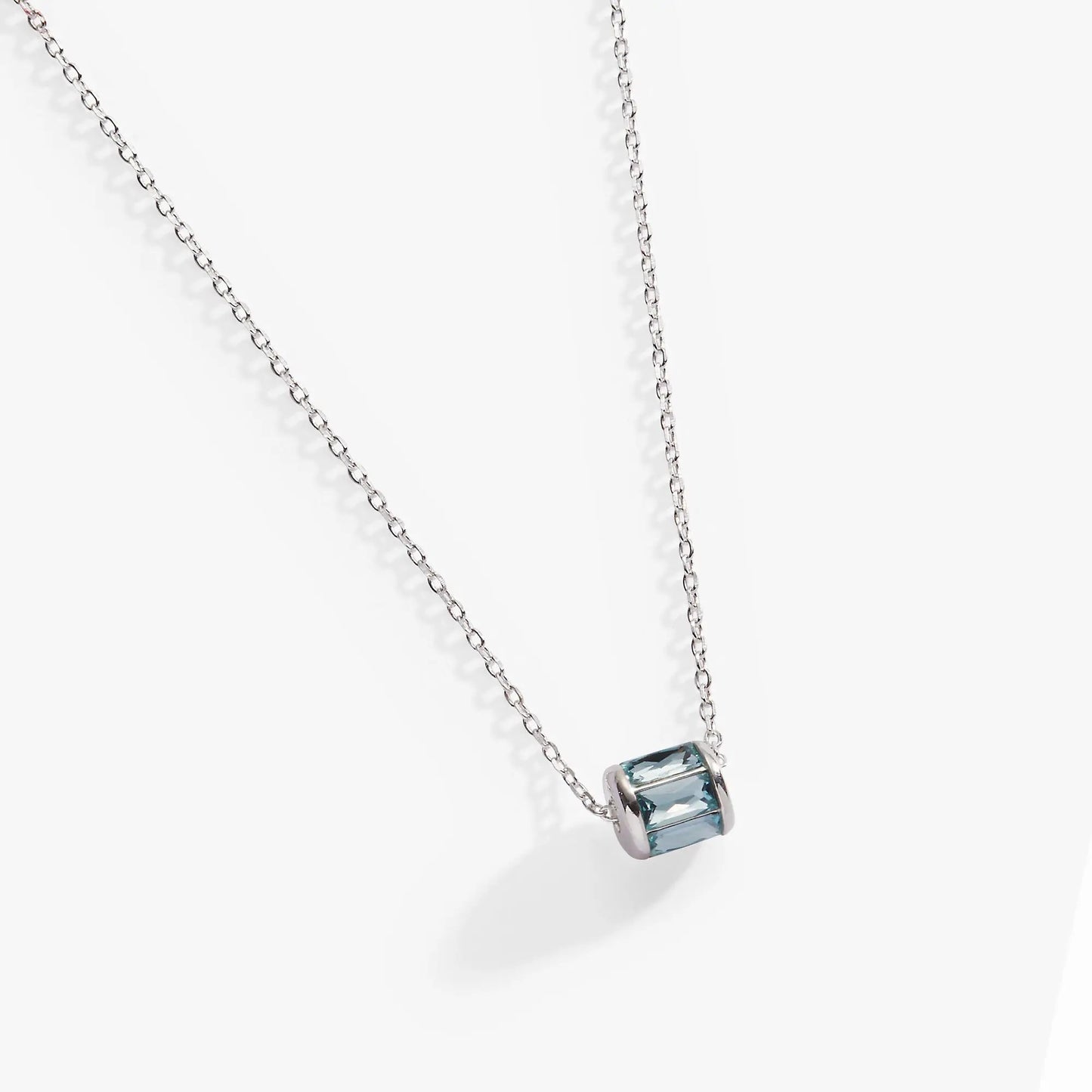 ALEX AND ANI March Birthstone Pendant Necklace with aquamarine rectangles on a silver chain on Tampa Home & Garden Store