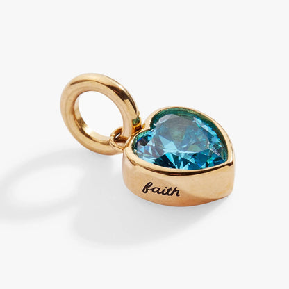 Faith March Birthstone Heart Charm Aquamarine