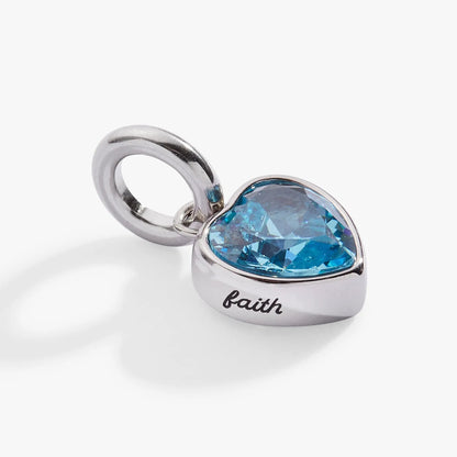 Faith March Birthstone Heart Charm Aquamarine