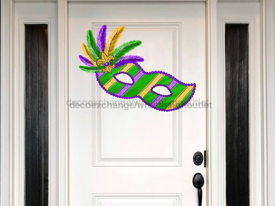 Máscara de Mardi Gras, letrero de Mardi Gras, letrero de Luisiana, letrero de madera, colgador de puerta, DECOE-W-403, letrero de corona de 11"