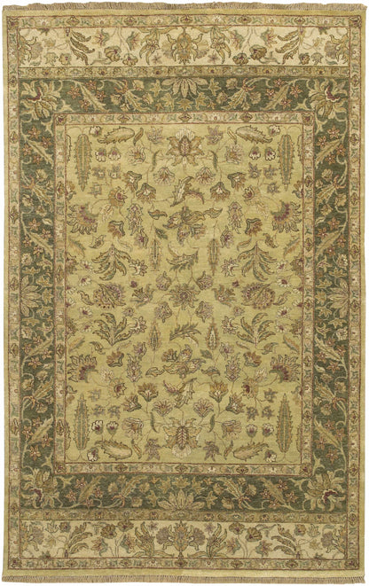 Mariaville area rug beige center with sage border and floral motif fringed ends Boutique Rugs on Tampa Home & Garden Store
