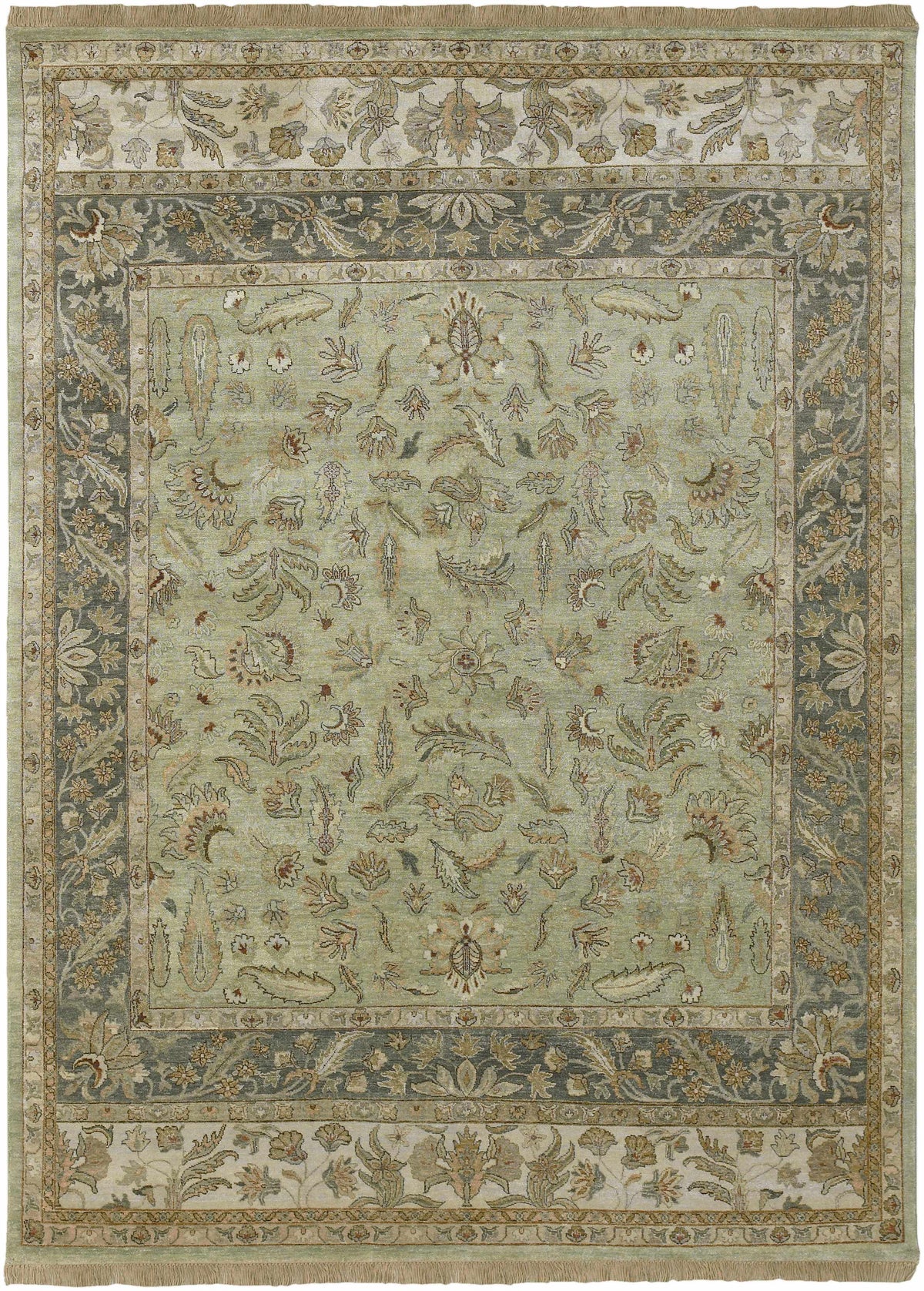 Rug Mariaville Area Carpet by Boutique Rugs in muted beige with blue-gray border clearance on Tampa Home & Garden Store