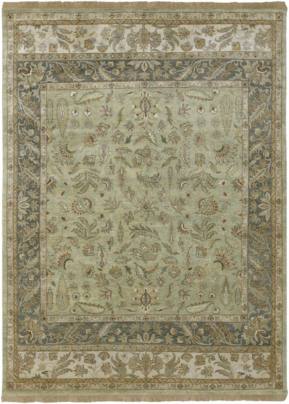 Rug Mariaville Area Carpet by Boutique Rugs in muted beige with blue-gray border clearance on Tampa Home & Garden Store