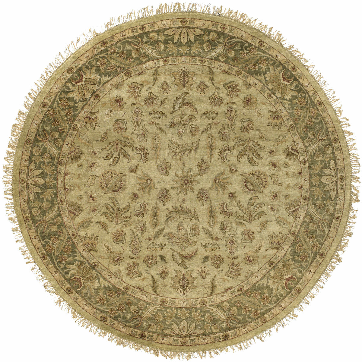Mariaville Area Rug by Boutique Rugs round beige sage floral motif with fringe on Tampa Home & Garden Store