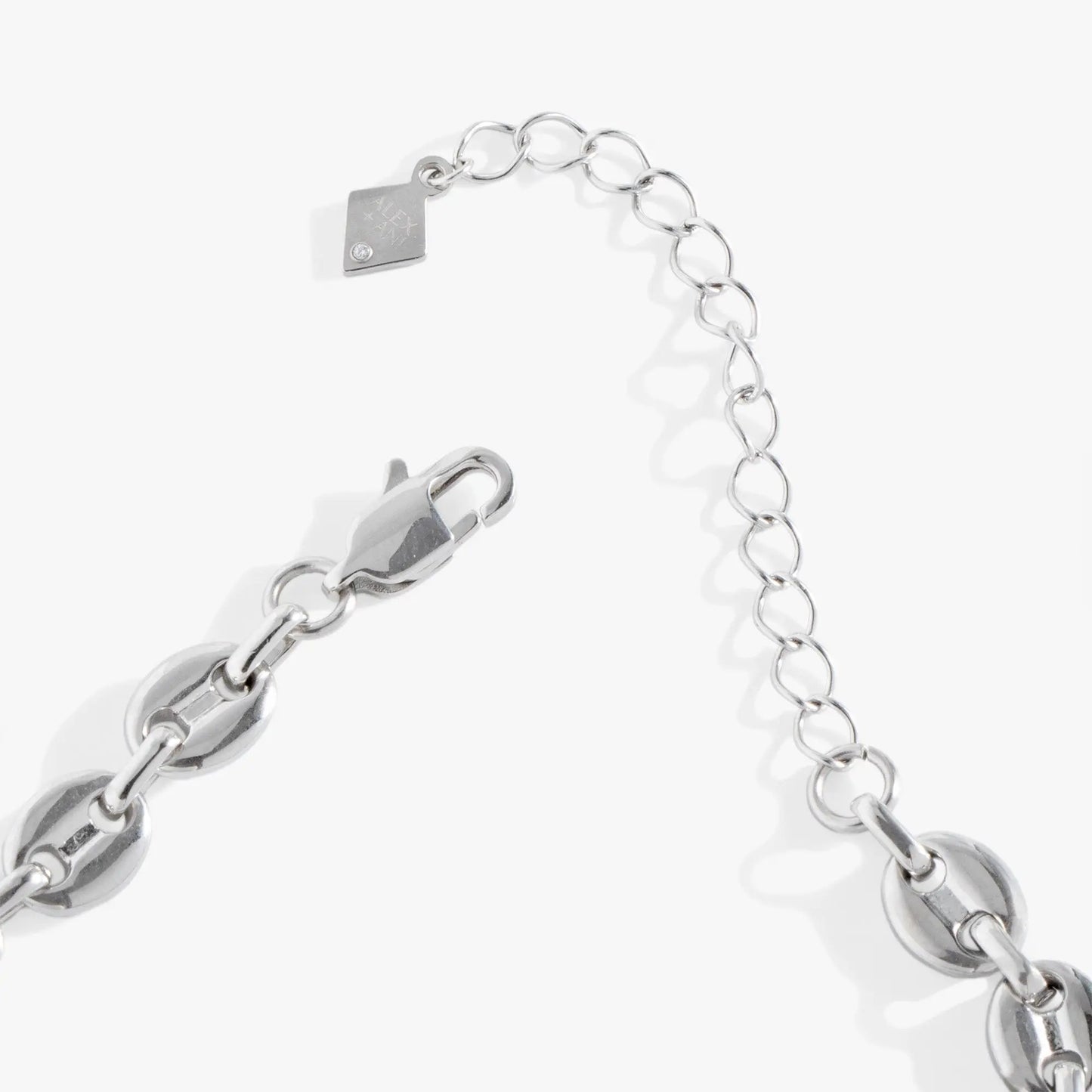 Mariner Necklace silver chain with chunky oval links and a square engraved charm by ALEX AND ANI on Tampa Home & Garden Store