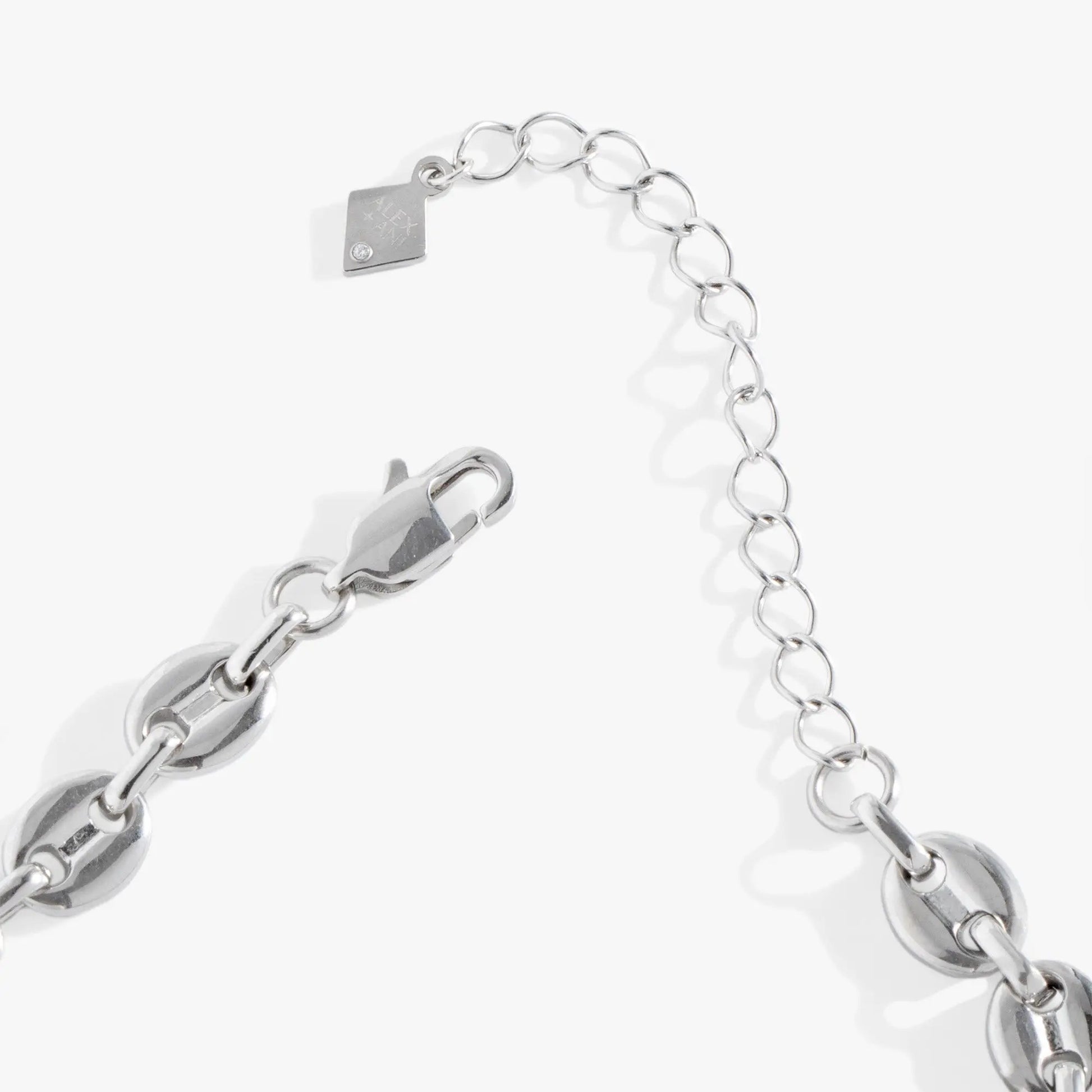 Mariner Necklace silver chain with chunky oval links and a square engraved charm by ALEX AND ANI on Tampa Home & Garden Store