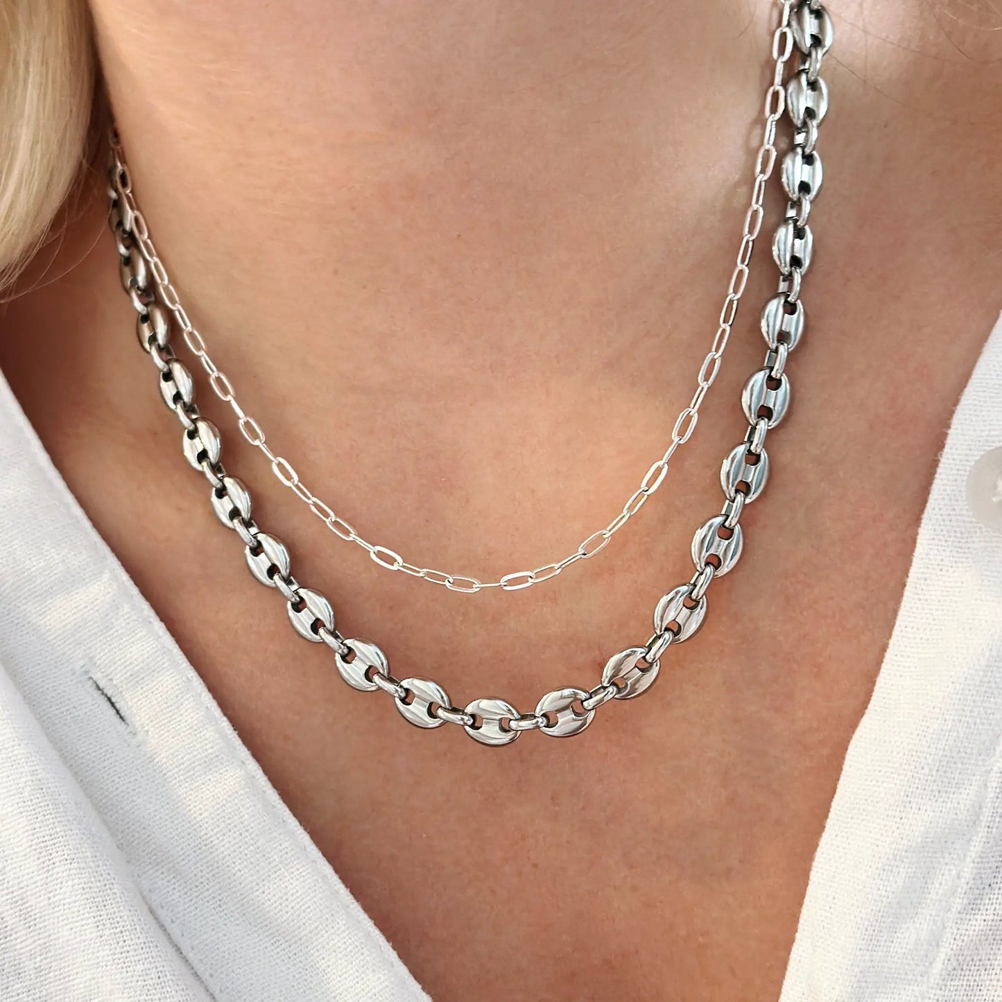 Mariner Necklace by ALEX AND ANI, silver-tone chain with disc-links and oval-link strands on Tampa Home & Garden Store