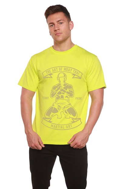Martial Art Men's bamboo viscose/organic cotton T-shirt neon yellow Muay Thai print on Tampa Home & Garden Store