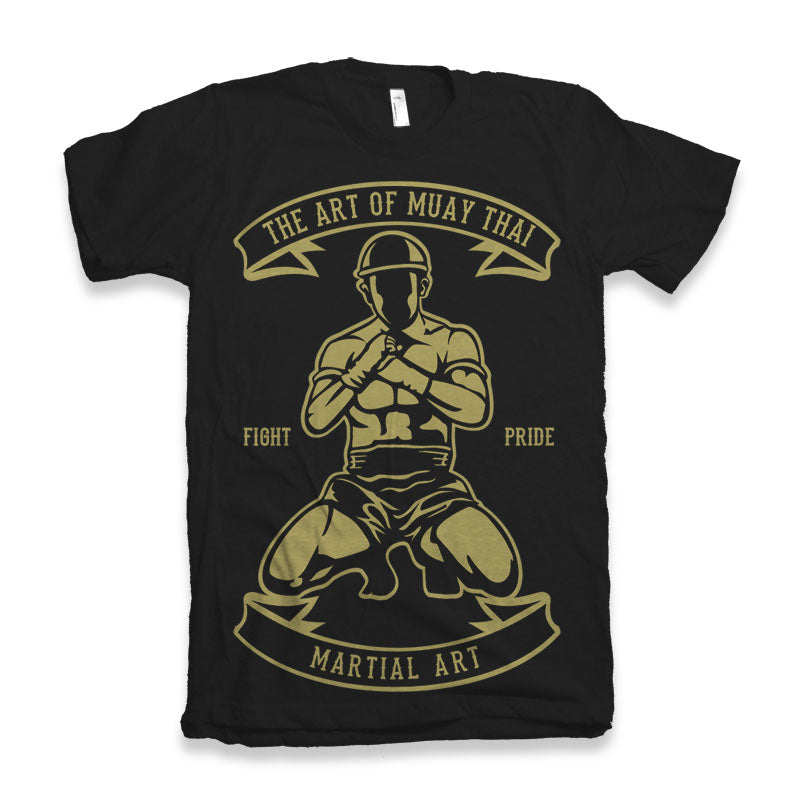 T-shirt black bamboo viscose/organic cotton with gold Muay Thai fighter print Spun Bamboo on Tampa Home & Garden Store