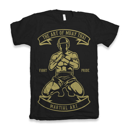 T-shirt black bamboo viscose/organic cotton with gold Muay Thai fighter print Spun Bamboo on Tampa Home & Garden Store