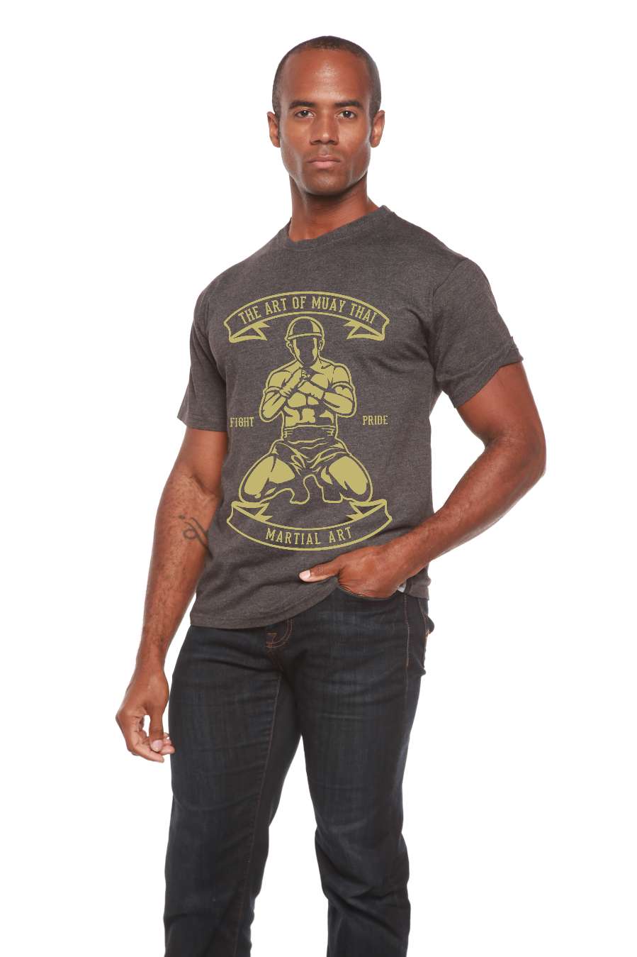 Men's bamboo viscose/organic cotton graphic tee in charcoal with Muay Thai art by Spun Bamboo on Tampa Home & Garden Store