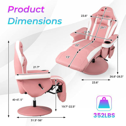 Sillón reclinable para videojuegos con masaje y altura ajustable - Rosa