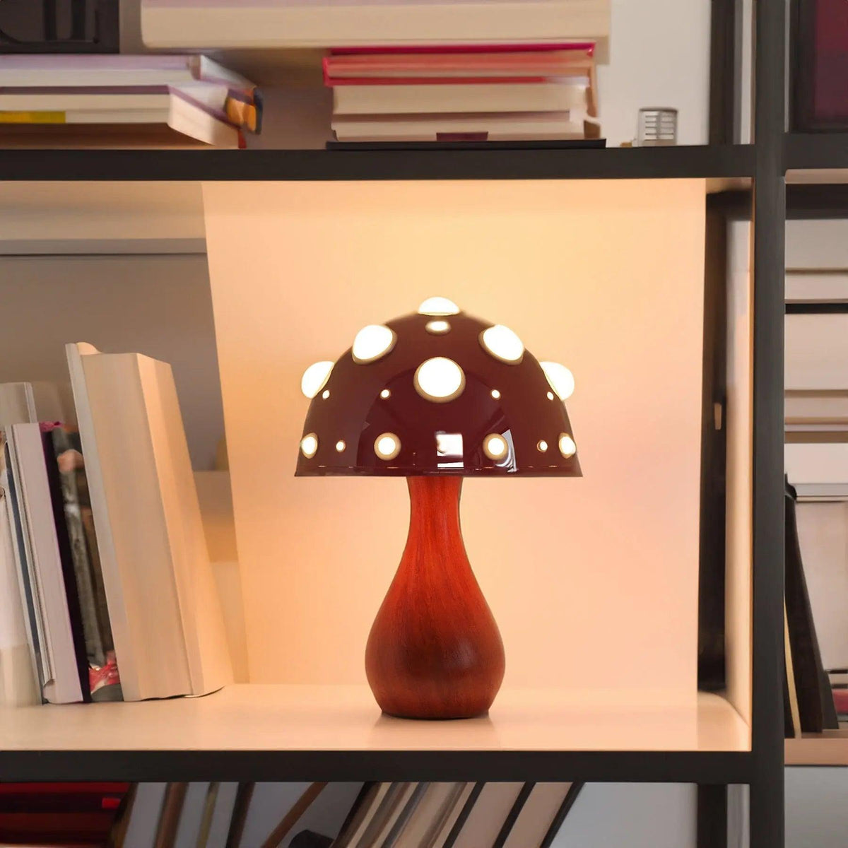 Moktan Sabai Matsutake Mushroom LED Table Lamp cordless/corded with warm bulbs and a wooden stem on Tampa Home & Garden Store