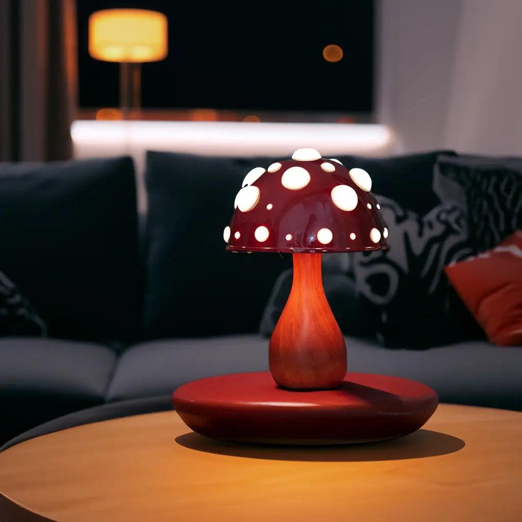 Matsutake Mushroom LED table lamp Moktan Sabai, red spotted mushroom shade with wooden stem on Tampa Home & Garden Store
