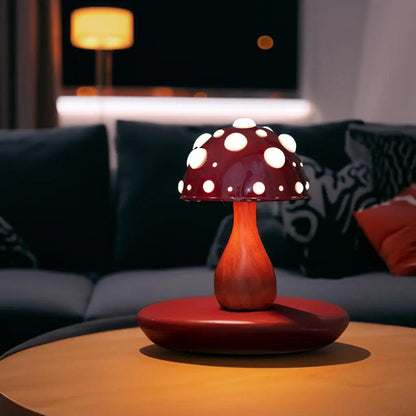 Matsutake Mushroom LED table lamp Moktan Sabai, red spotted mushroom shade with wooden stem on Tampa Home & Garden Store