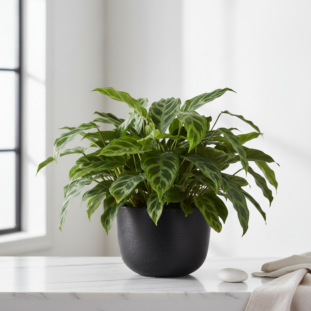 Cylinder Pot 4 & 6 Inch plant pot in black with a lush variegated pothos plant on Tampa Home & Garden Store
