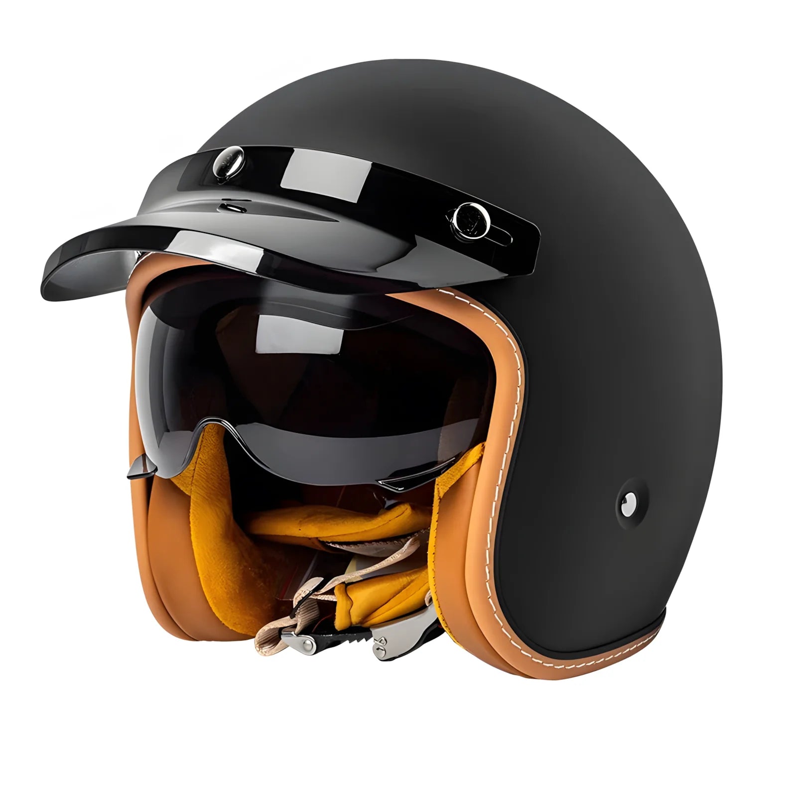 The Street King Vintage Open Face Helmet by BikerZoneZ, black shell with tan leather interior on Tampa Home & Garden Store