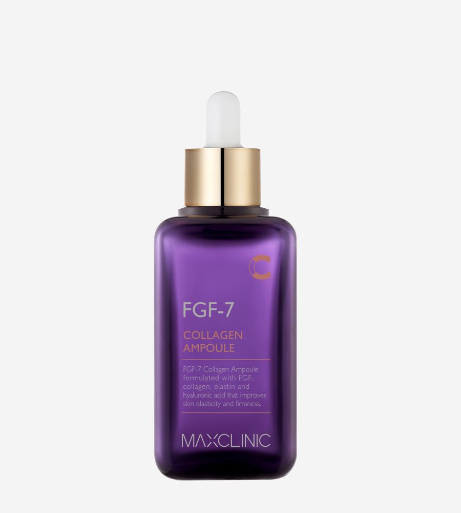 MAXCLINIC FGF-7 Collagen Ampoule 100ml in purple glass bottle with gold cap and dropper on Tampa Home & Garden Store