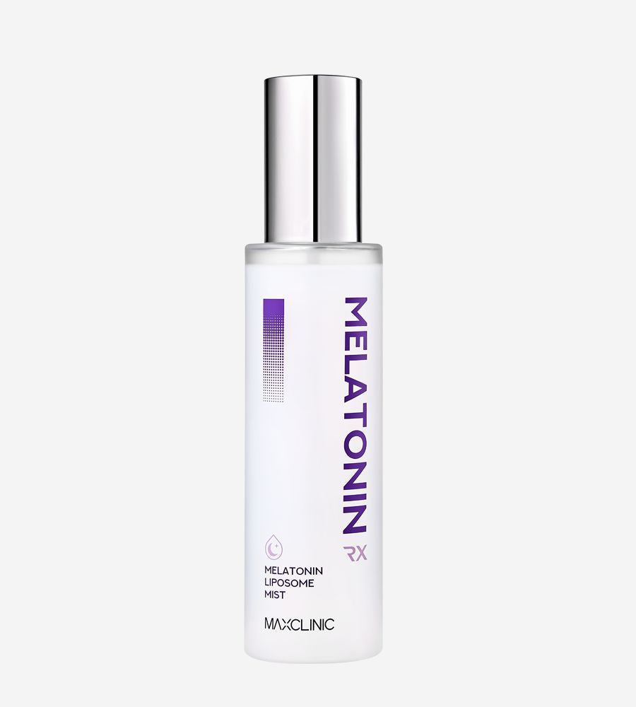 MAXCLINIC Melatonin RX mist bottle, white with silver cap and purple vertical text 100ml on Tampa Home & Garden Store