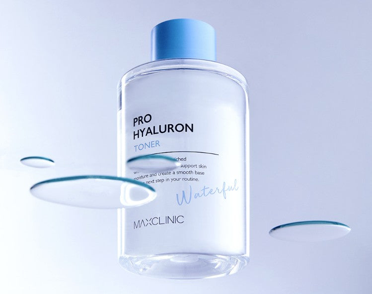 MAXCLINIC Pro Hyaluron Toner 320ml bottle with blue cap and clear container on Tampa Home & Garden Store