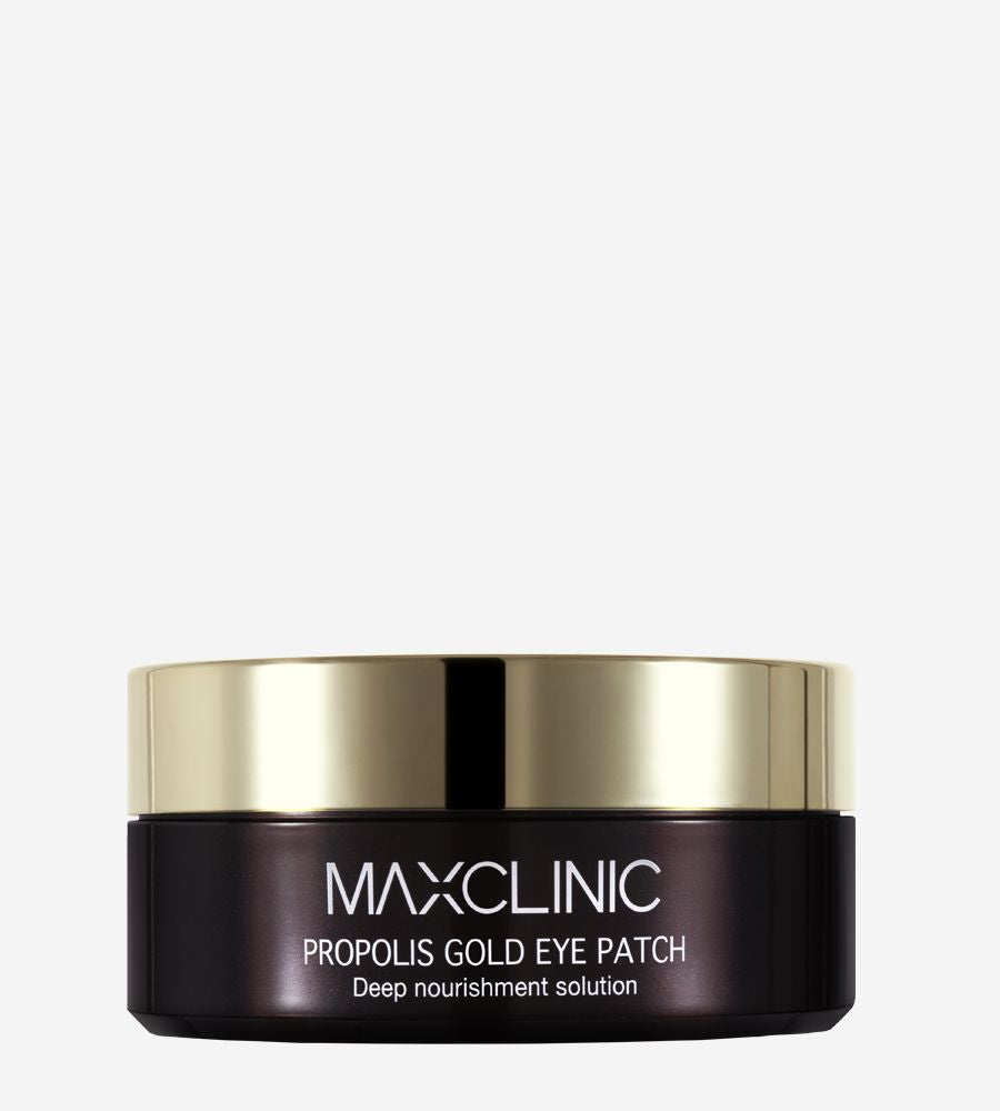 MAXCLINIC Propolis Gold Eye Patch jar with gold cap in dark purple container Seoulia on Tampa Home & Garden Store