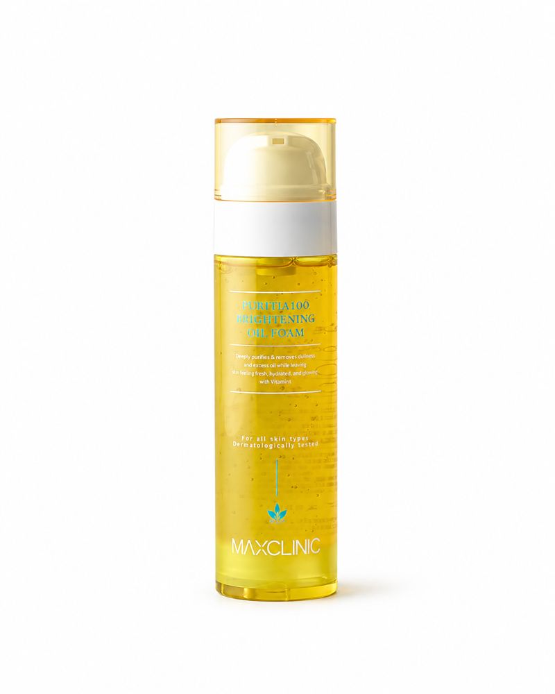 MAXCLINIC Puriteatoc Brightening Oil Foam oil bottle, 110g, yellow oil with white pump on Tampa Home & Garden Store