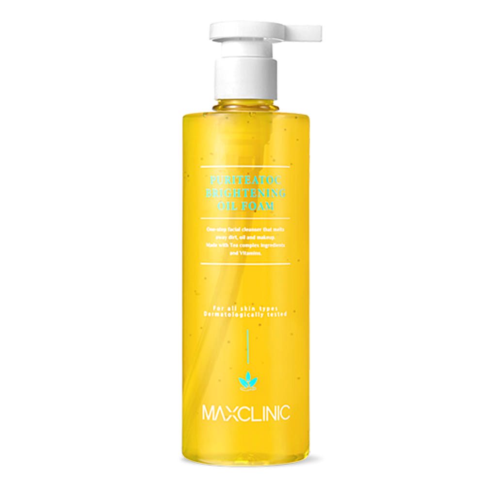 MAXCLINIC Puriteatoc Brightening Oil Foam cleansing oil bottle with white pump, yellow bottle on Tampa Home & Garden Store