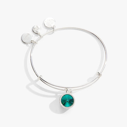 Bracelet May Birthstone Emerald Bangle by ALEX AND ANI with 4 silver disk charms on Tampa Home & Garden Store
