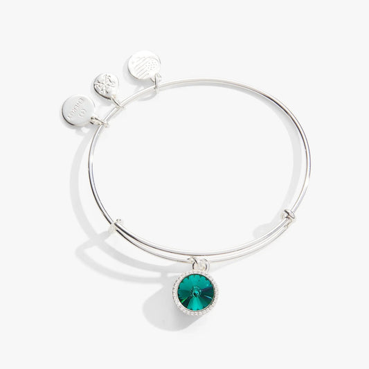 Bracelet May Birthstone Emerald Bangle by ALEX AND ANI with 4 silver disk charms on Tampa Home & Garden Store