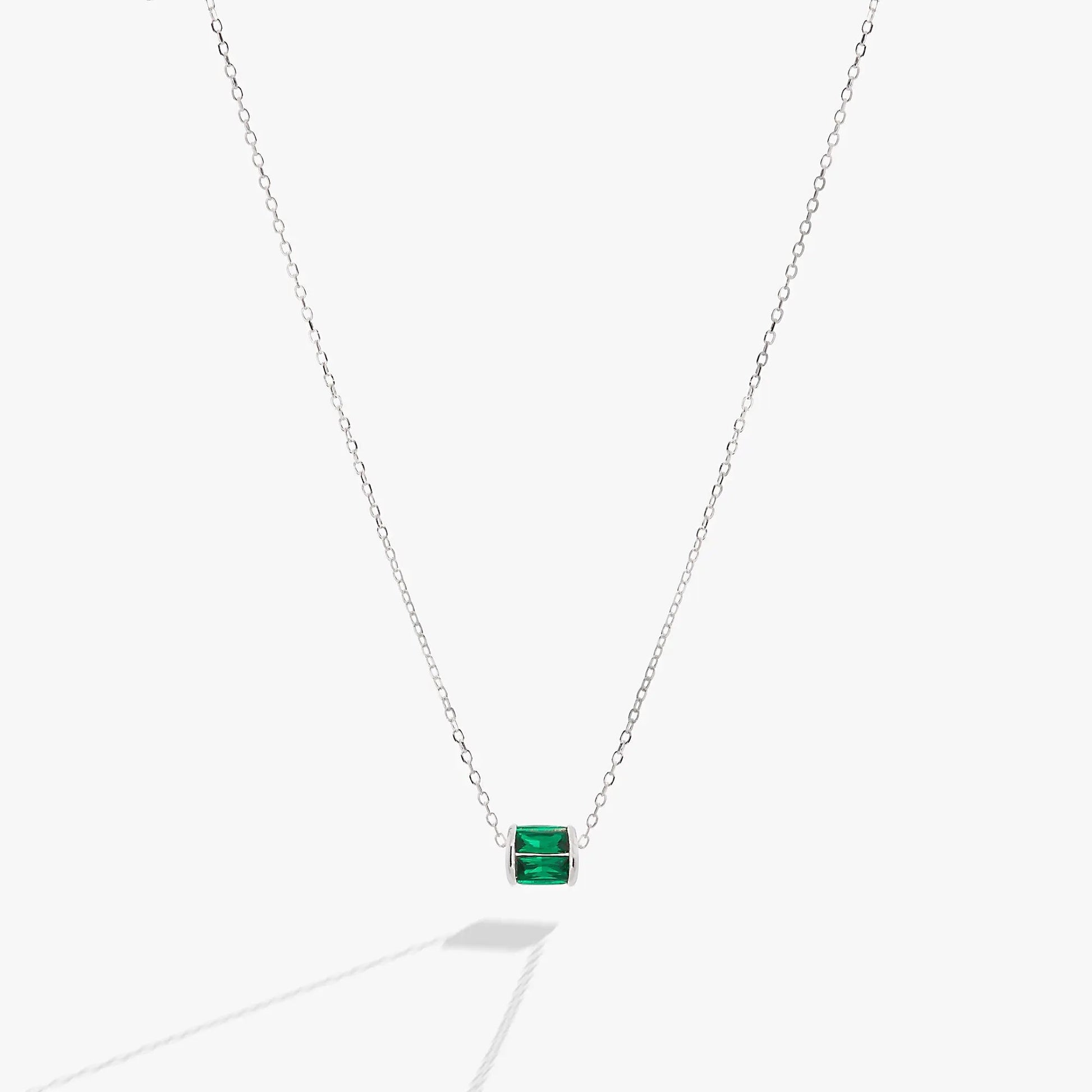 May Birthstone Pendant Necklace with emerald-green stones in a silver bezel on a delicate chain on Tampa Home & Garden Store