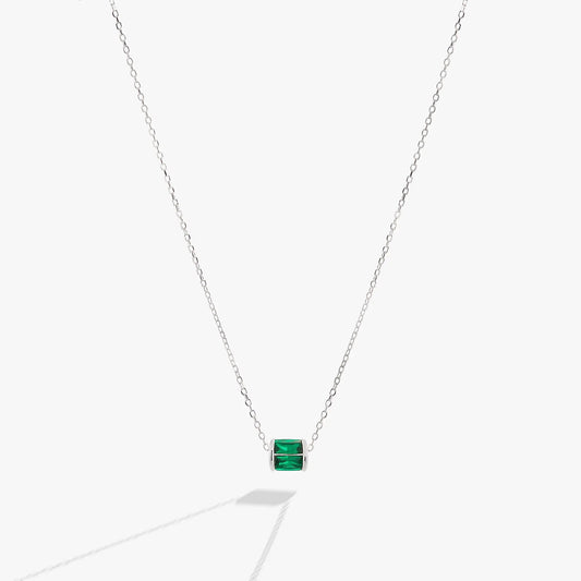 May Birthstone Pendant Necklace with emerald-green stones in a silver bezel on a delicate chain on Tampa Home & Garden Store