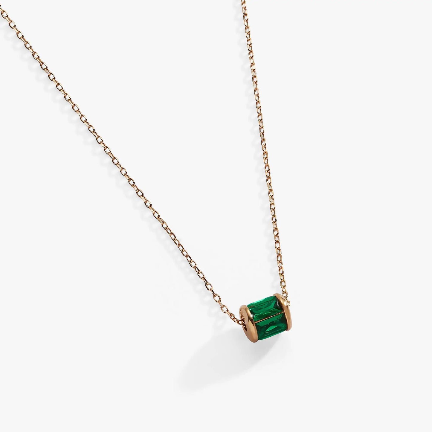 May Birthstone Precious Pendant Necklace with emerald-cut green gemstone on rose-gold chain on Tampa Home & Garden Store