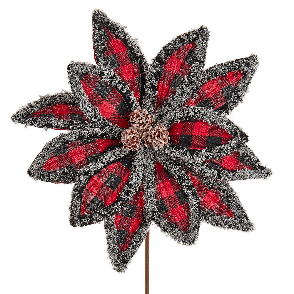 Palillo de flor de Pascua a cuadros con bordes de lana - 14 pulgadas