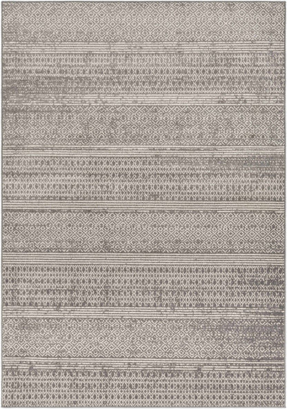 Mckinney Area Rug by Boutique Rugs in taupe-gray with geometric diamonds and stripe bands on Tampa Home & Garden Store