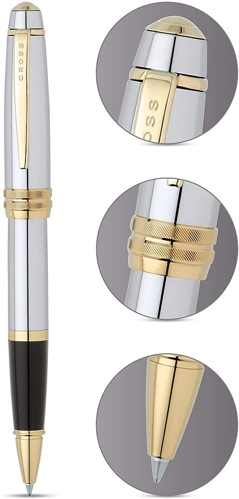 Bailey Medalist Rollerball Pen by Cross, two-tone silver/gold with black grip and clip on Tampa Home & Garden Store